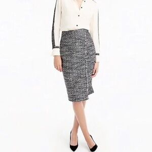 J. Crew Faux Wrap Metallic Navy Blue Tweed Pencil Skirt 2